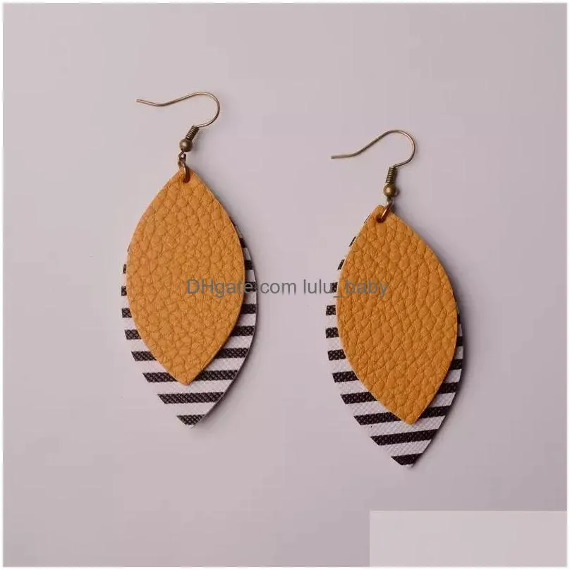 fashion jewelry womens stripe pu leather earrings doublelayer leather dangle earrings