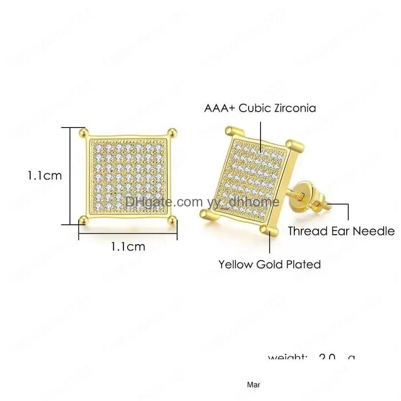fashion high quality gold silver colors bling cz square screwback earrings studs for men women earrings nice gift