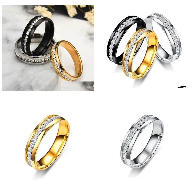 stainless steel crystal wedding ring for women men top quality gold plated rings party gift jewelry gold silver black color
