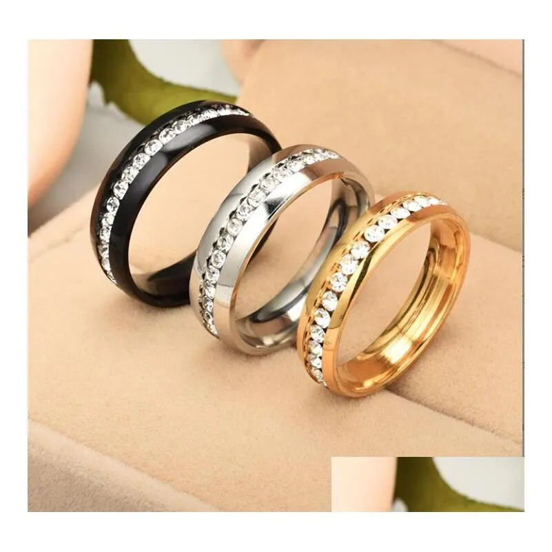 stainless steel crystal wedding ring for women men top quality gold plated rings party gift jewelry gold silver black color