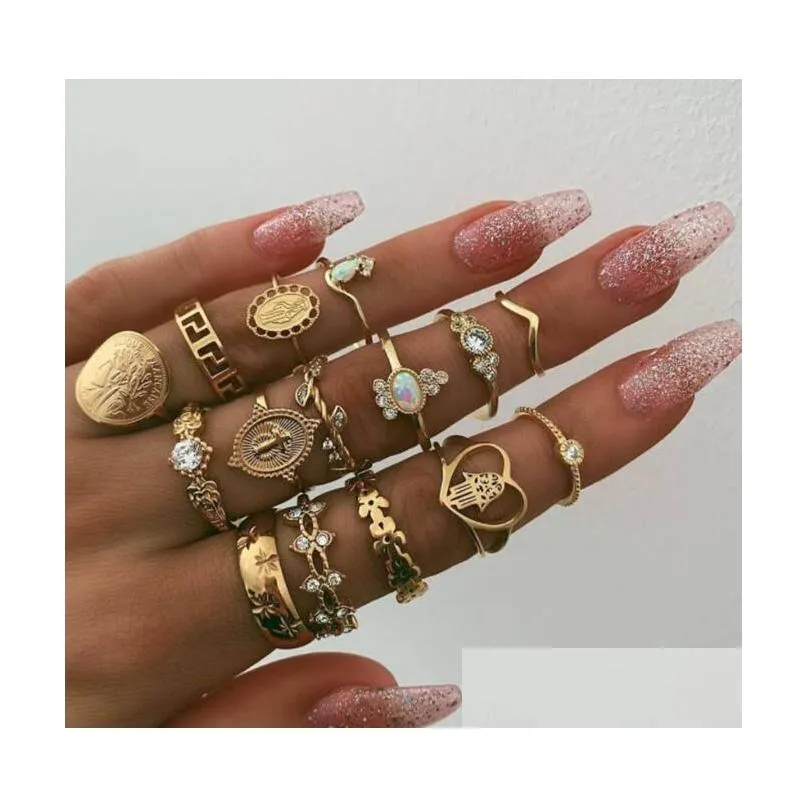 vintage bohemian midi finger rings set for women beach diamond drop elephant gemstone crystal wedding knuckle rings boho fashion jewelry in