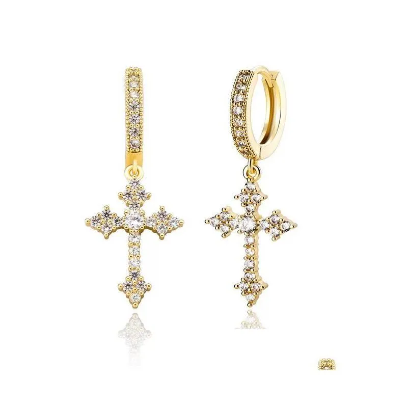 cross earrings dangle for women iced out cubic zirconia jewelry hip hop simple fashion diamond earring party gift