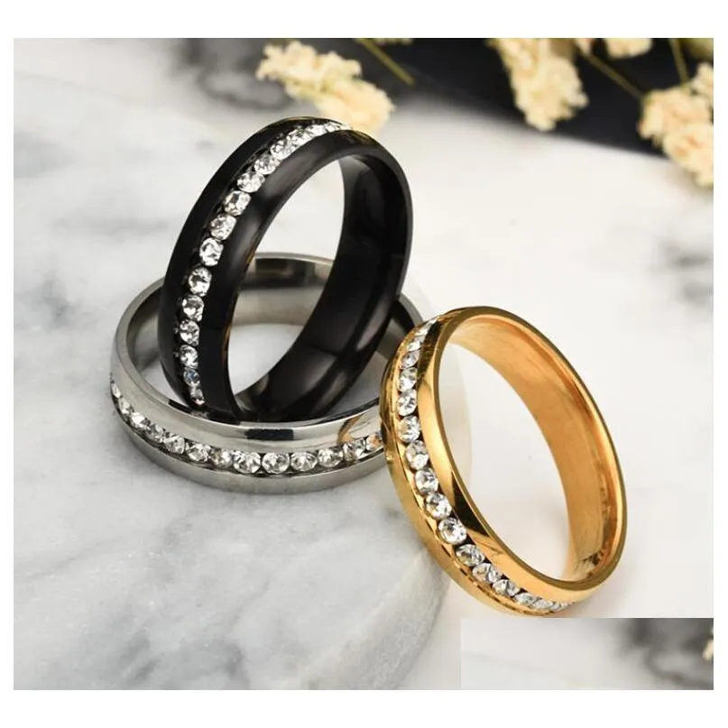 stainless steel crystal wedding ring for women men top quality gold plated rings party gift jewelry gold silver black color