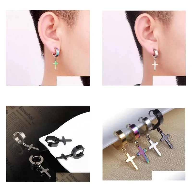 4 colors allergy free cross ear clasp stud fashionable titanium punk ear studs stainless steel earrings wholesale