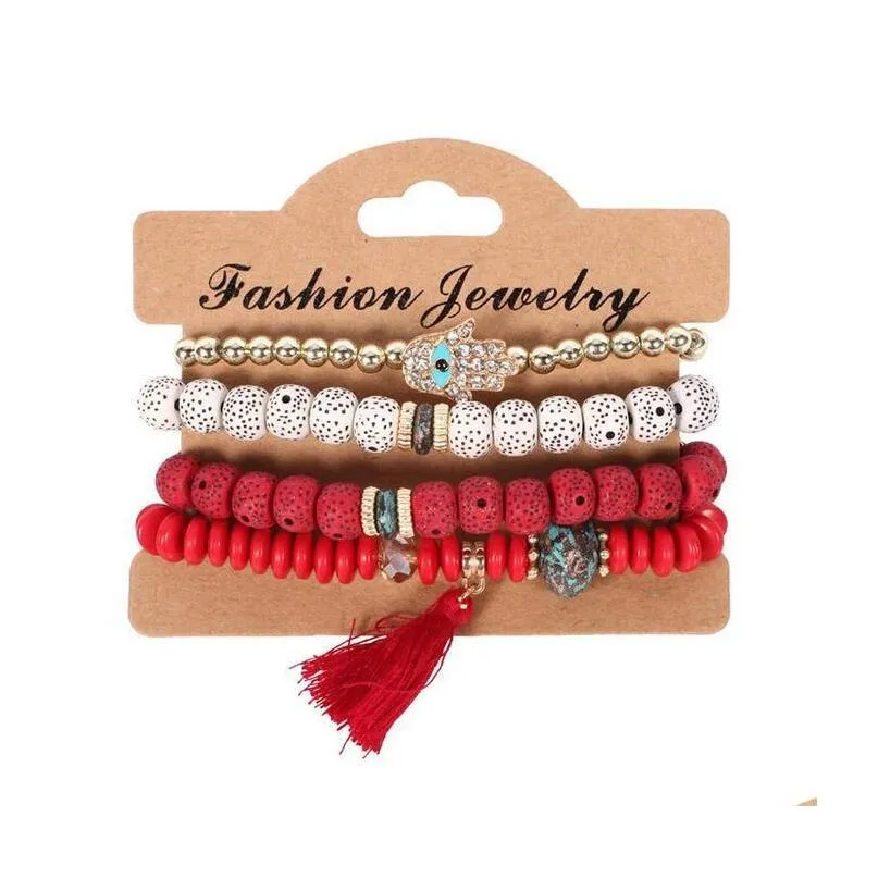 vintage ethnic multilayer beaded strands bracelets boho statement evil eye hand bracelets for women jewelry gift wholesale