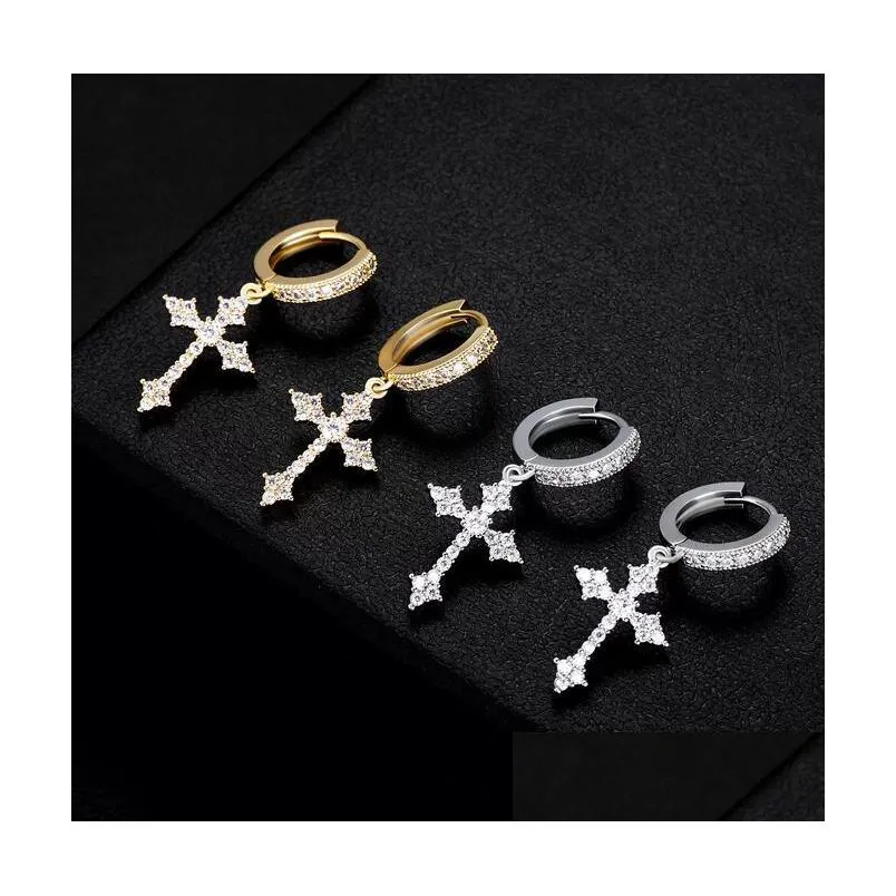 cross earrings dangle for women iced out cubic zirconia jewelry hip hop simple fashion diamond earring party gift