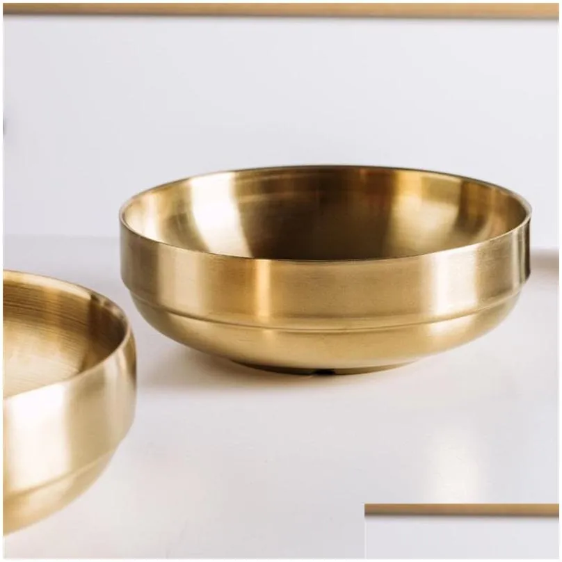 bowls kitchen gold stainless steel bowl thick double layer heat prevention for kids ramen ice cream soup noodle 1268 d3