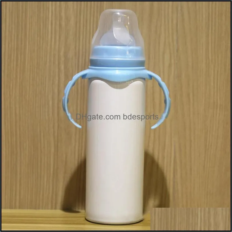  est 8oz blank sublimation baby feeding sippy bottle pink blue double wall vacuum nipple handle unbreakable sublimation bottle 355