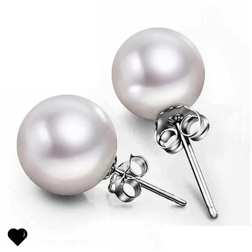  jewelry 6mm/8mm/10mm pearl earrings stud 925 sterling silver earrings for wedding party beige color 61 n2