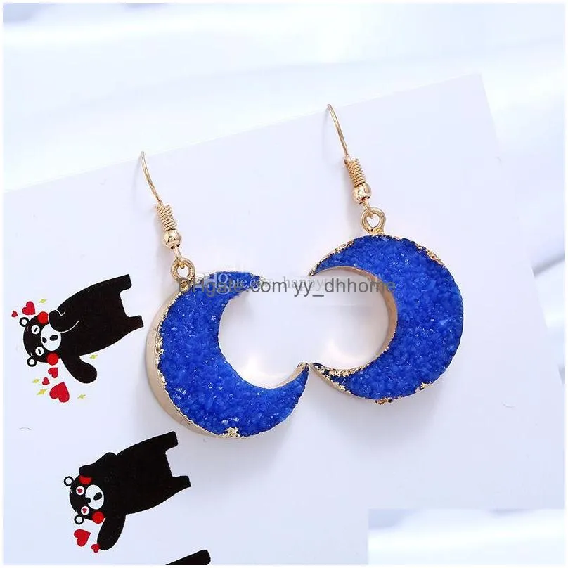 fashion drusy druzy earrings gold plated geometry stone dangle moon earrings for women jewelry