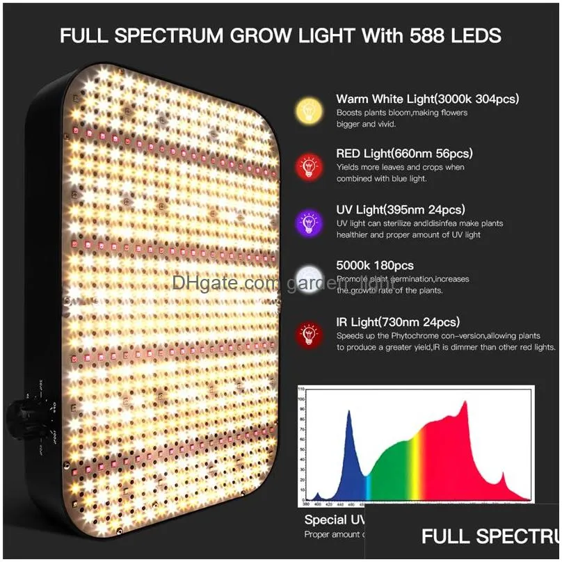 dimmable grow light 600w full spectrum waterproof can cover led plant lights to adapt different growing stages plants greenhouse hydroponic veg flower growth