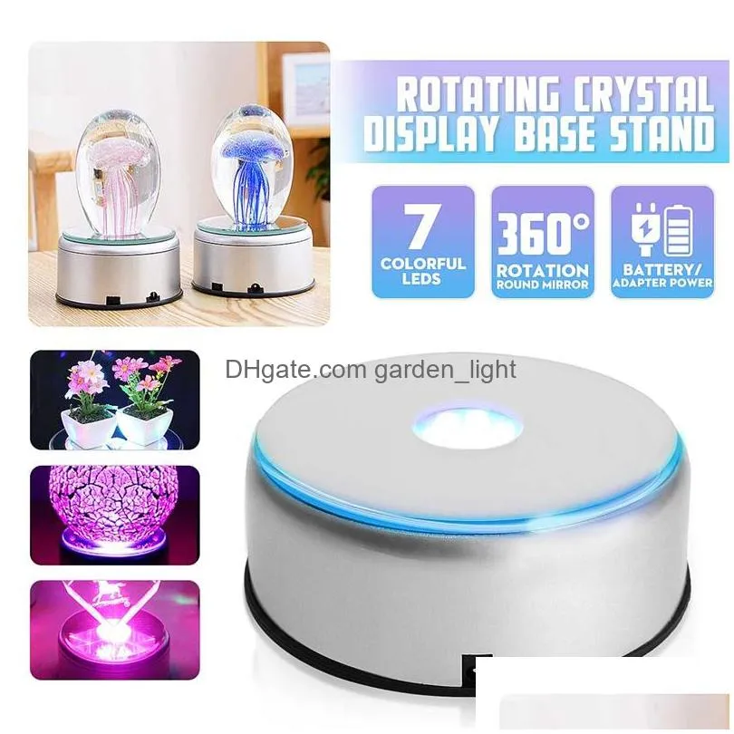 colorful luminous led light laser rotating crystal display base stand holder with ac adapter glass transparent objects