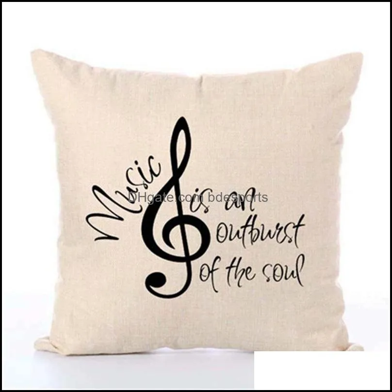 sofa cushion cover comfortable pillow case flax digital printing musical note square home utility black resistance to dirt 4 5yp c1