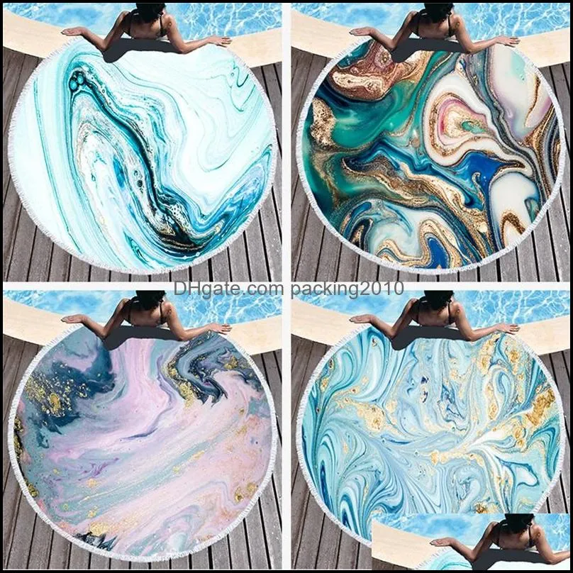 printing circular beach large towel microfiber tassels multi designs bath shower towels abstract marbling yoga mat 25ls l2