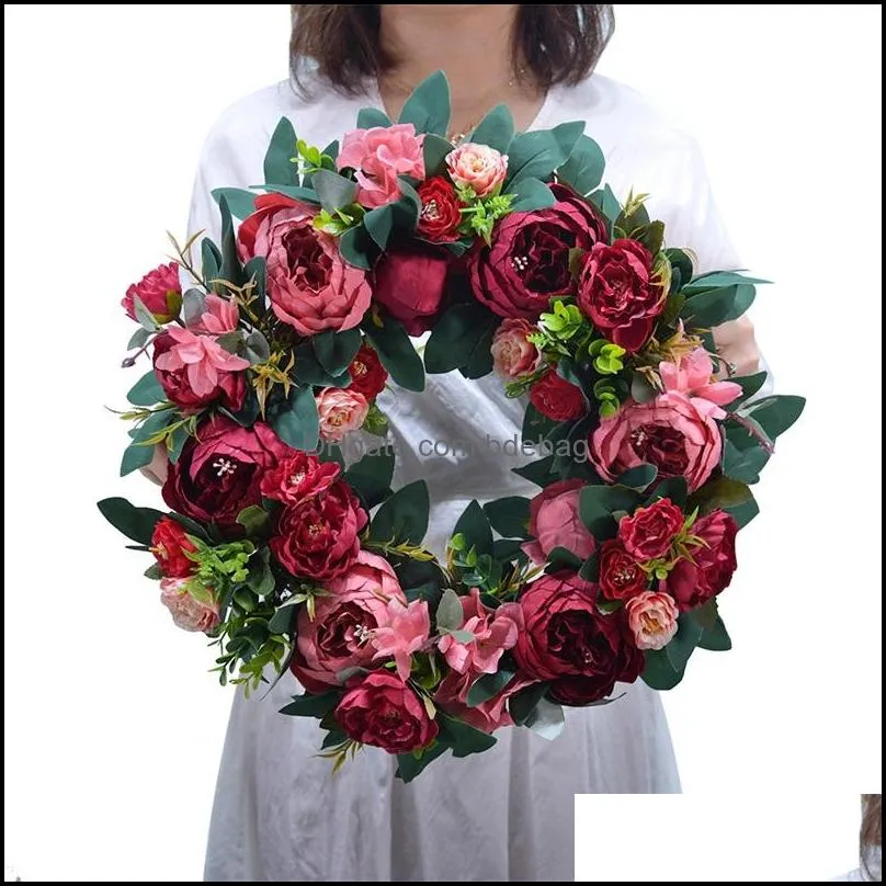 wreaths artificial peony flower wreath for front door farmhouse welcome door wall window wedding birthday party home decor 1260 v2