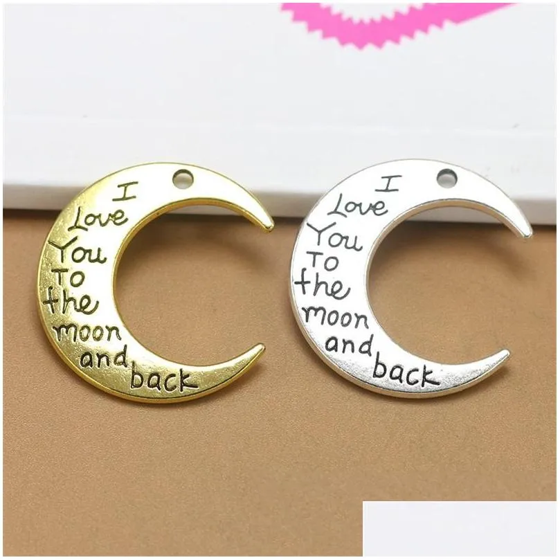 50pcs alloy charms pendant jewelry making silver golden i love you to the moon and back diy jewelry findings 918 d3