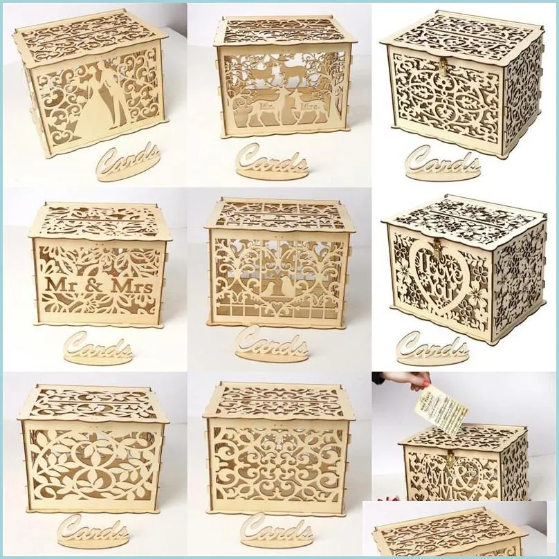 diy wooden marry party gift card box wedding greeting cards case sign in boxes with various pattern 19 5jm2 j1