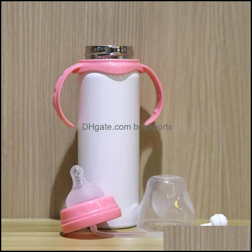  est 8oz blank sublimation baby feeding sippy bottle pink blue double wall vacuum nipple handle unbreakable sublimation bottle 355