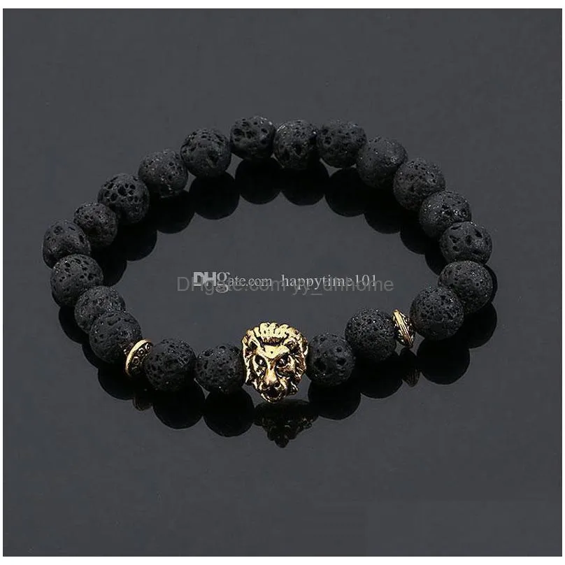 volcanic stone lions head bracelet fashion buddha meditation beads bracelets for men statement jewelry prayer 