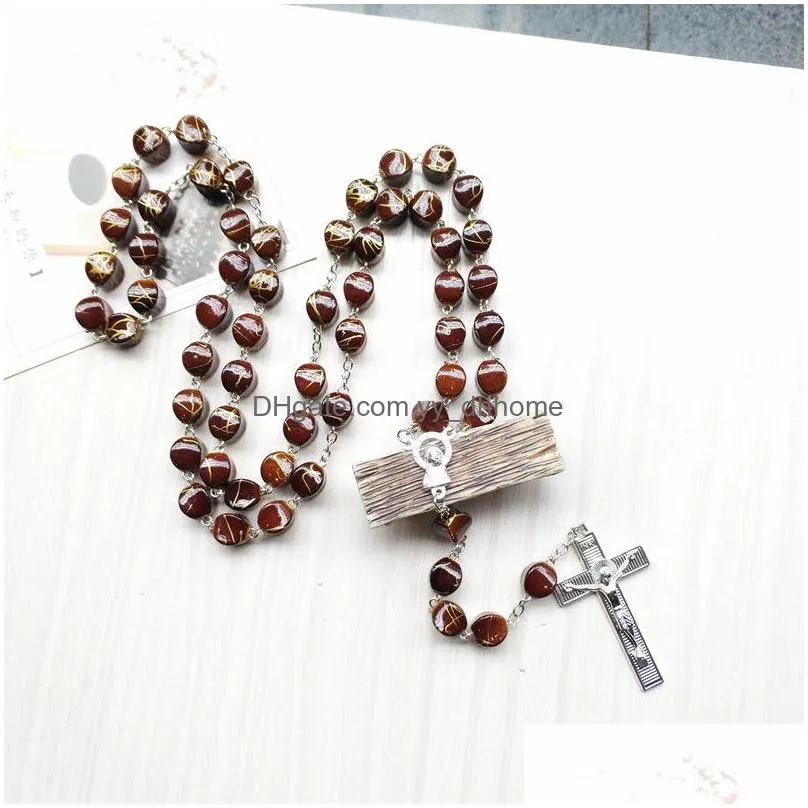 religious catholic pray jewely acrylic big beads rosary neckalce long cross pendant necklace for men women