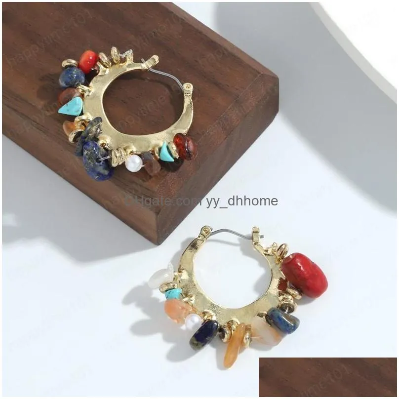 trendy colorful beaded za cshaped earring for women bohemian multicolor natural stones hoop earrings jewelry
