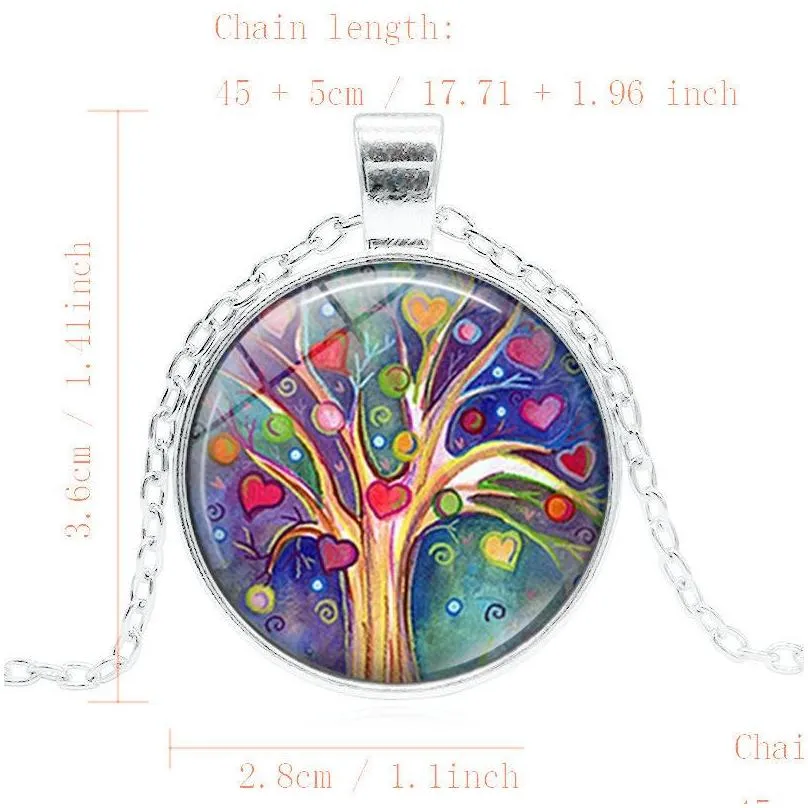 tree of life glass cabochon statement necklace pendant jewelry vintage charm chain choker jewelry gift for women c3