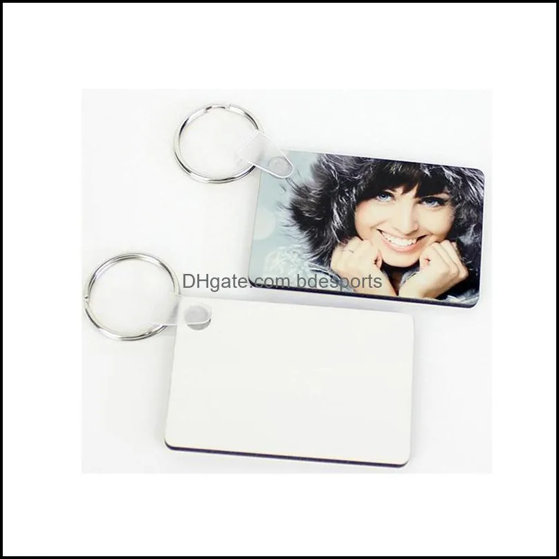  party favor sublimation blank keychain mdf square wooden key pendant thermal transfer doublesided keys ring white diy gift keychain 41