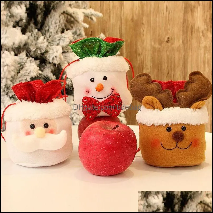 christmas drawstring bag non woven gift bags snowman bear santa claus festival decoration anti wear 3 9mga uu