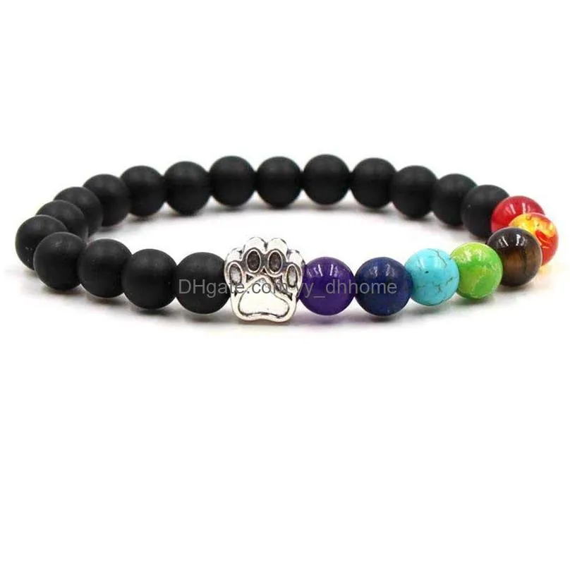 7 chakra natural stone beads bracelet for women men cat dog claw charm tiger eye turquoise healing balance yoga beaded bangle diy