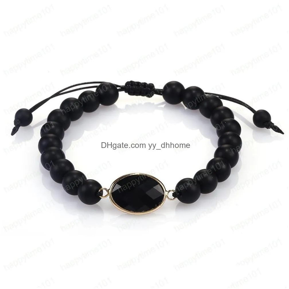 fashion natural stone bead charm bracelet yoga black matter agate tiger eye bead braided adjustable bracelets healing balance for men