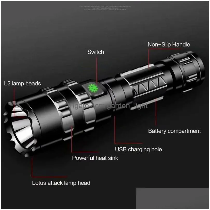 rechargeable led flashlight waterproof flashlight high lumens super bright pocket size 5 modes for camping cycling 10157