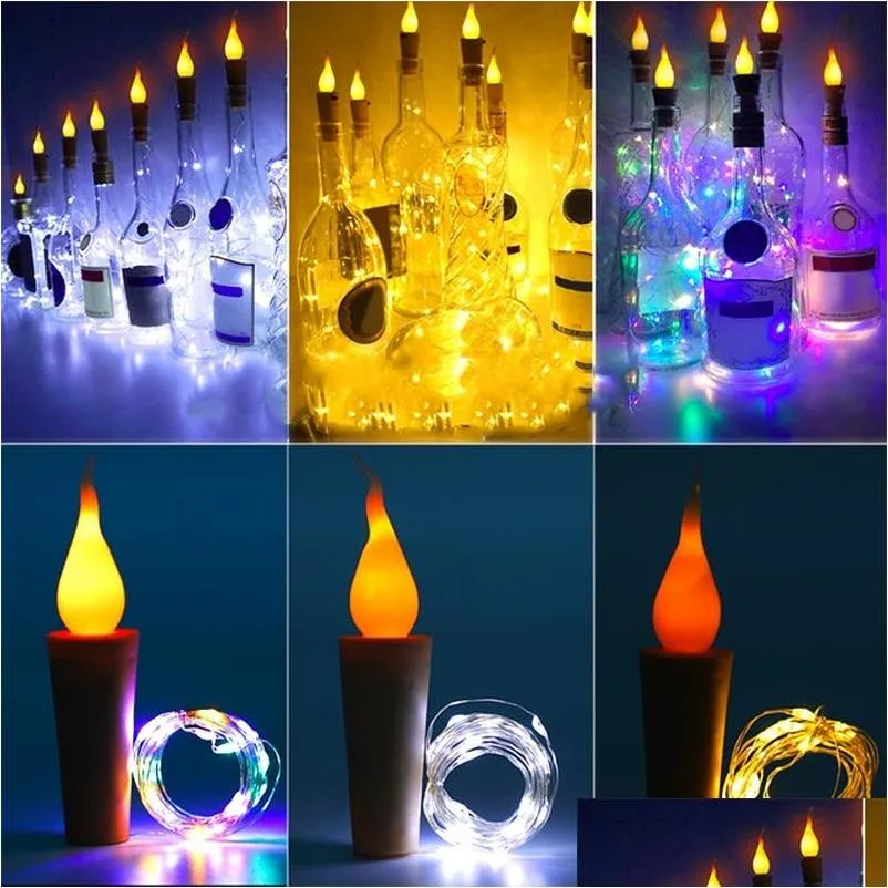 2m 20 led candle string lights silver wire garland bottle lamp battery powered fairy lights for wedding christmas holiday decoration