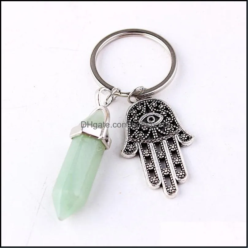 fashion natural stone pendant keychain natural quartz stone key rings pink crystal key chains accessories jewelry gift 180 k2