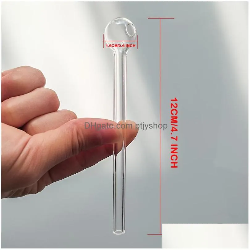 12cm long oil burner thick pyrex large transparent glass pipe for smoking bubbler tube dot nail burning jumbo lengthen accessories tobcco dry herb water