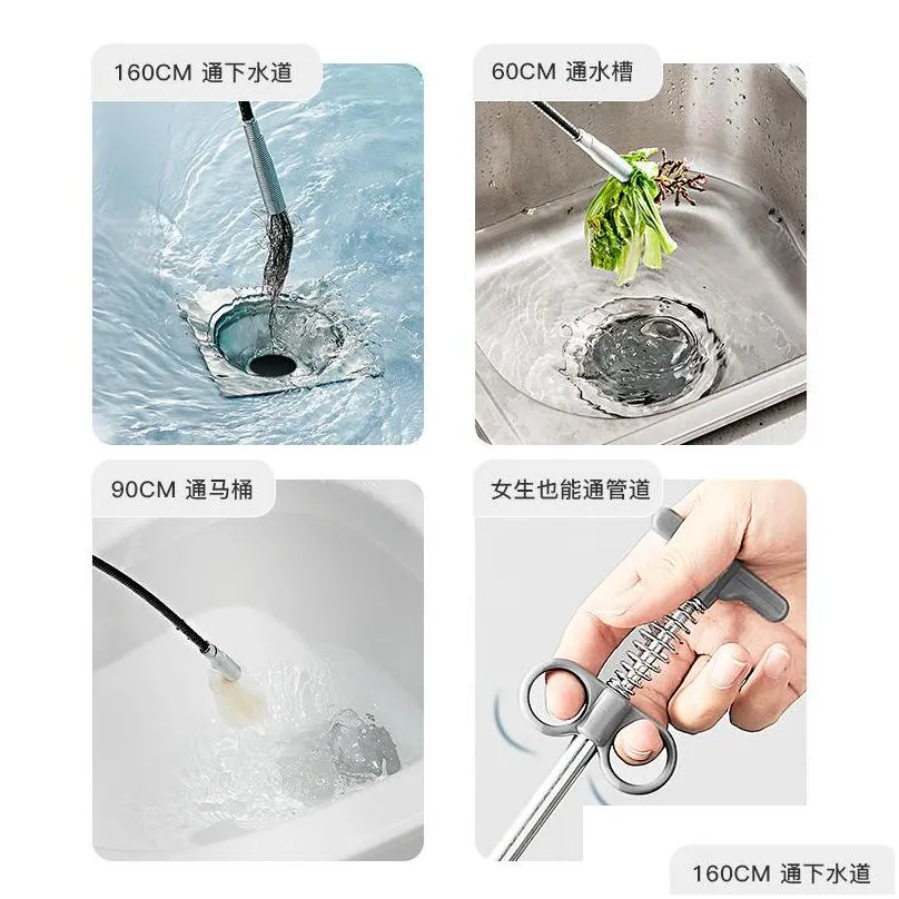 sewer pipe unblocker snake spring pipe dredging tool kitchen bathroom sewer cleaning tool kitchen accessories 90/160cm 5546 q2