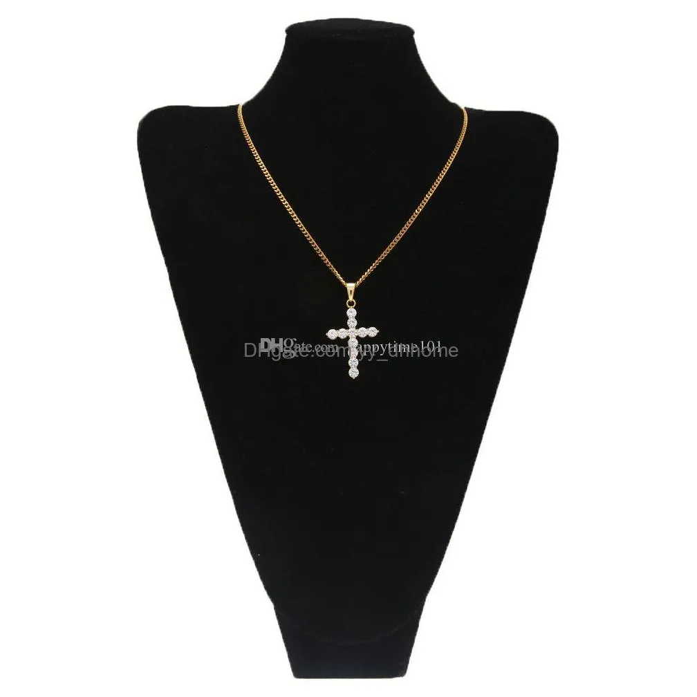  hip hop silver plated necklace jewelry women wedding fashion cross cz cubic zircon stone pendant necklace