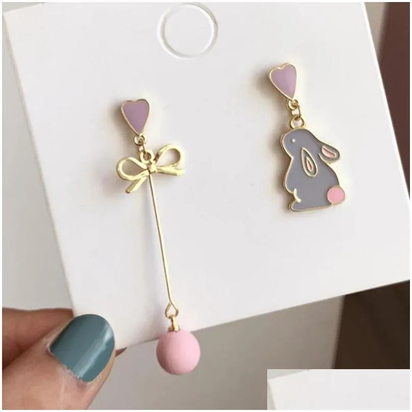 korean style flower cute animal dangle earrings for women moon stars kitten rabbit balloon asymmetric earring party jewelry gift