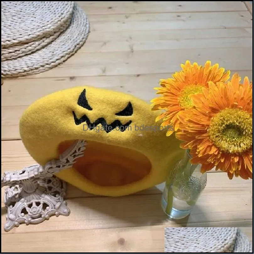 halloween decoration party hats with pumpkin smiling face pattern festive party dressing props decor adult beret funny hat