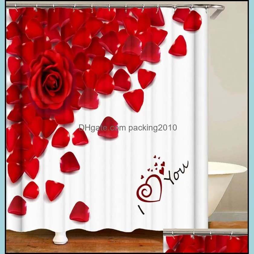 180x180cm bath shower curtain digital print water proofing polyester material curtains love rose petal pattern arrival 26hs b2