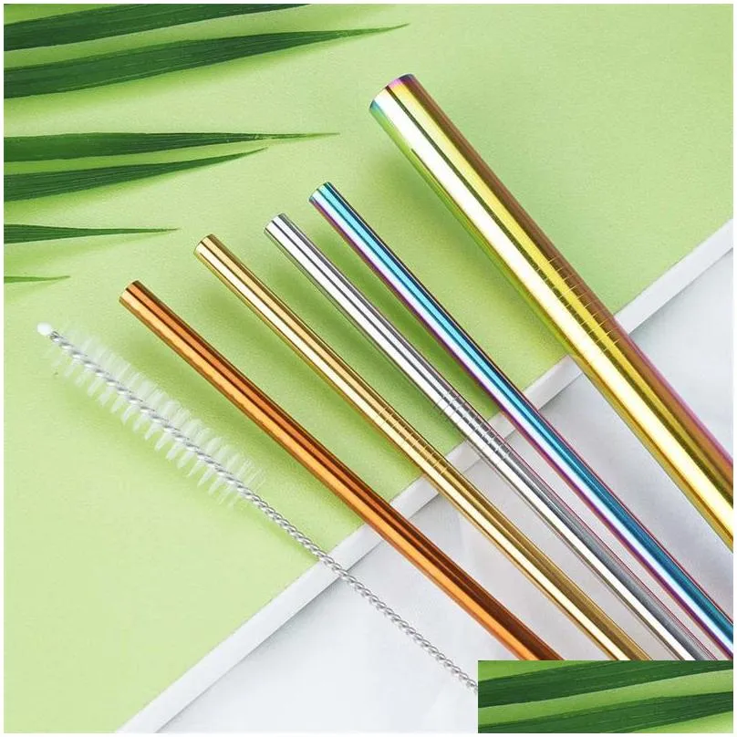 high quality 304 gold stainless steel straw reusable drinking straw metal bent straight straw cleaner brush 149 v2