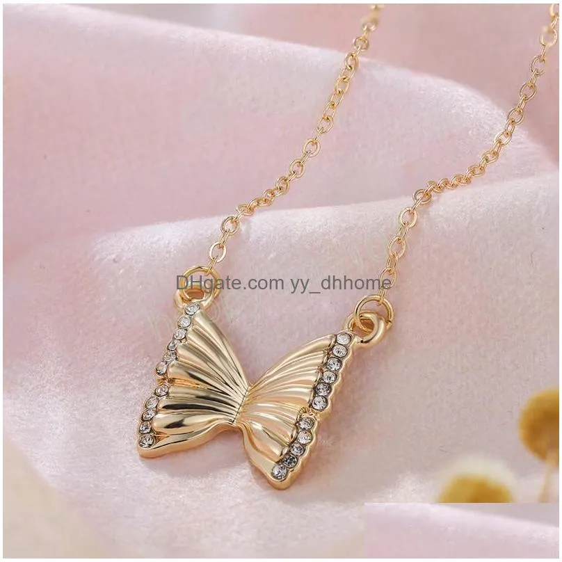 simple gold color metal butterfly pendant necklace for women fashion geometric animal link chain choker necklace jewelry