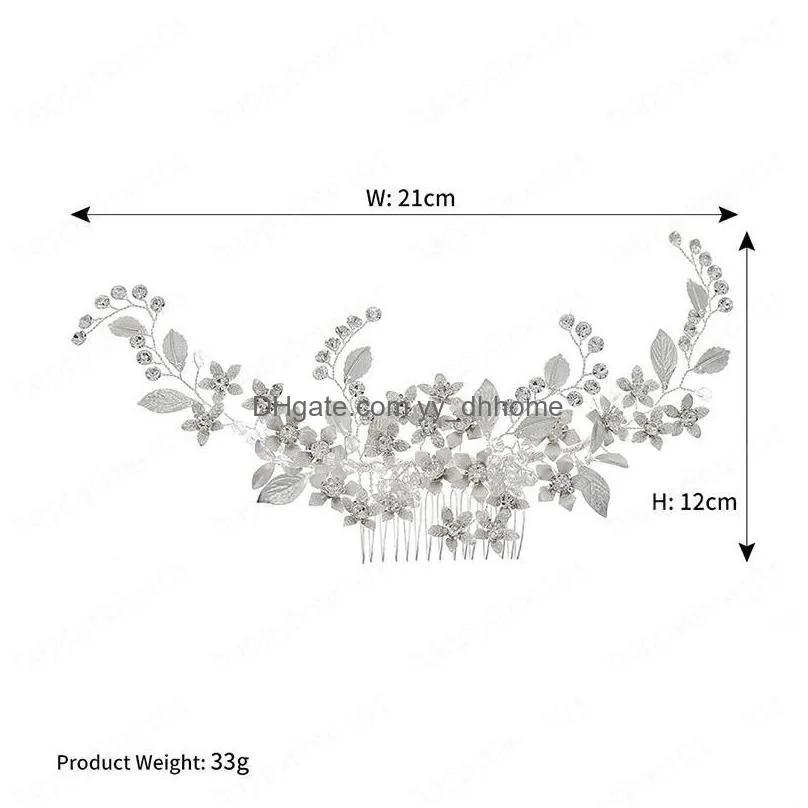 elegant handmade copper flower leaf rhinestones hair comb luxury bride wedding headband women hair jewelry accessories