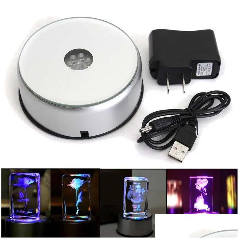 colorful luminous led light laser rotating crystal display base stand holder with ac adapter glass transparent objects