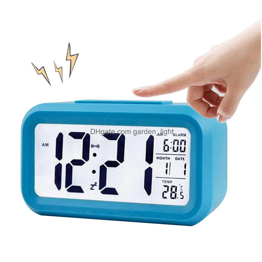 brelong digital month temperature date shows snooze alarm clock night light white black red blue green