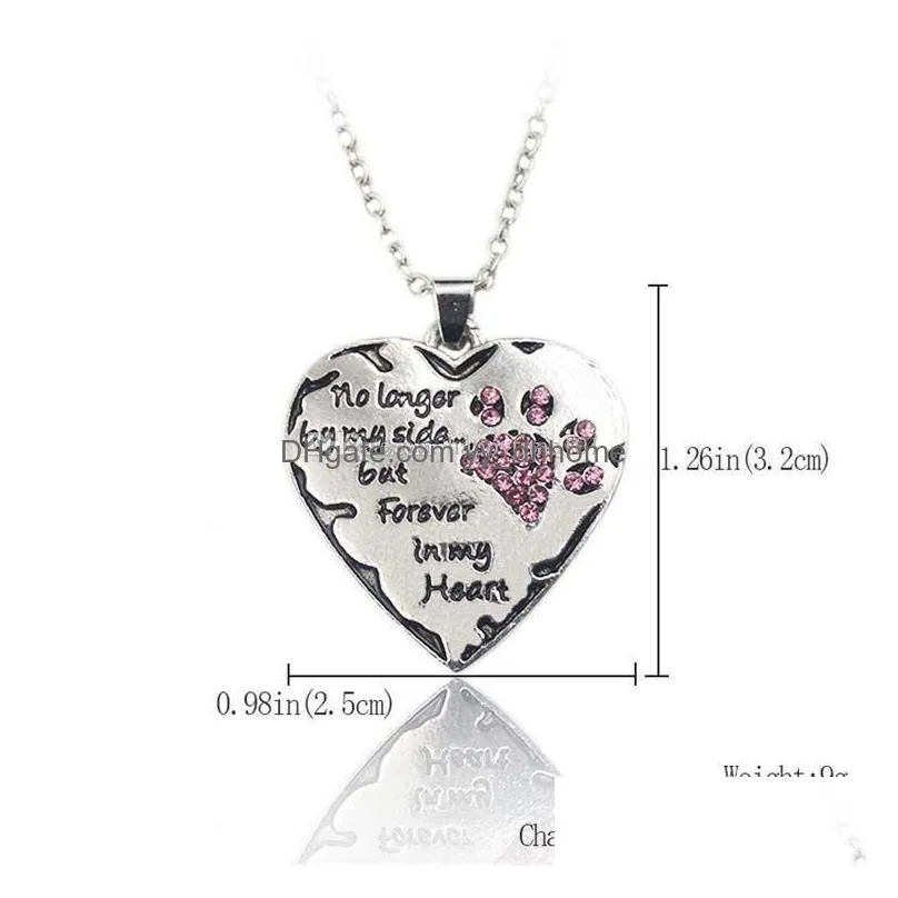 no longer by my side but forever in my heart crystal dog paw heart pendants necklace for women fashion jewelry christmas gift