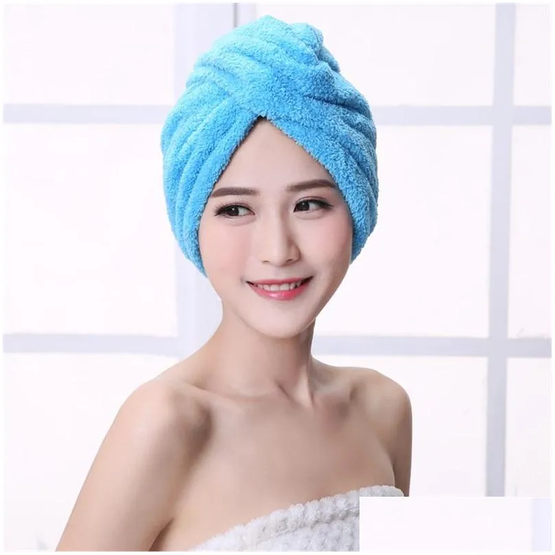 magic quick dry hair towel absorbing bathing shower cap hairs drying ponytail holder cap lady coral fleece hooded towels high quality 20211224