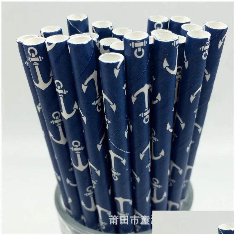 white anchor navy paper straws marine wedding kids birthday baby shower party decoration za6727 353 r2