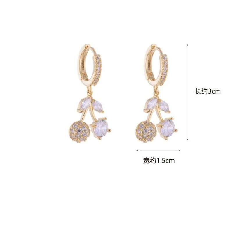 cute dangle earring cherry design plated gold plating ear stud elegant luxury charm for lady trendy delicate earrings gift 492 d3