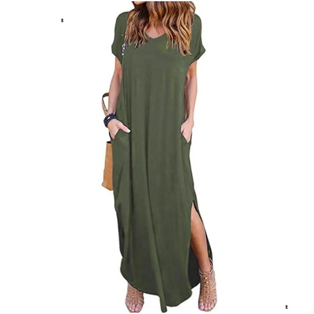 womens loose summer beach gallus short sleeves floorlength long dress g3 mx190723