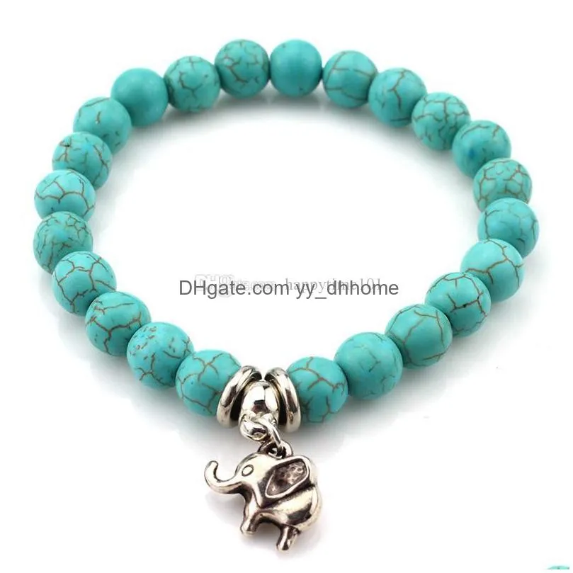 natural stone turquoise beads bracelets owl elephant tree of life cross palm charm buddha bracelet bangle cuffs for women